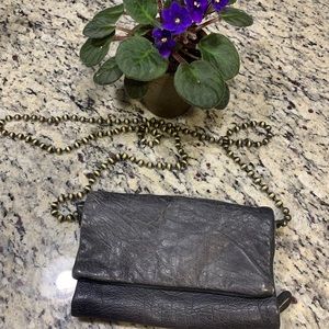 Free People Trifold Leather Gray Purse Crossbody